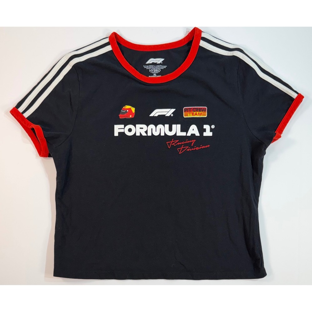 Formula 1 Racing Division Ringer T-Shirt Black Red Hybrid Apparel XL Crop Tee